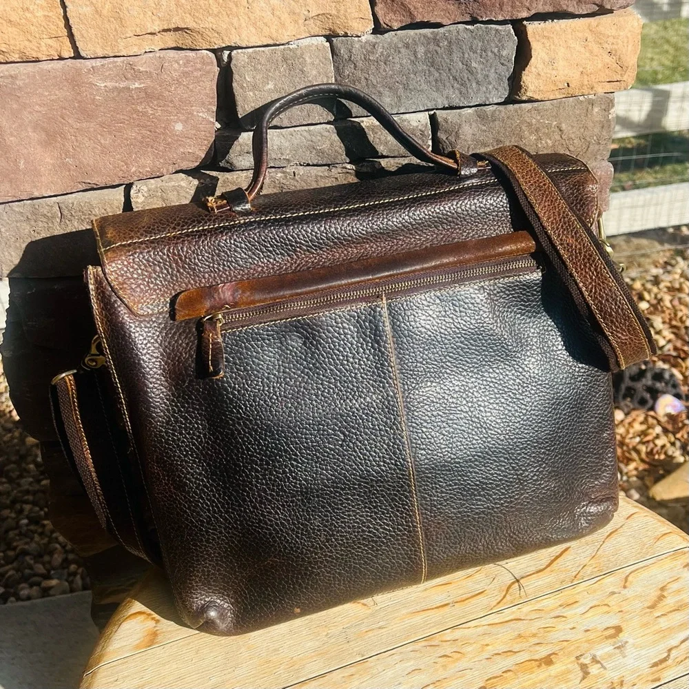 VINTAGE KATTEE CRAZY HORSE LEATHER SATCHEL BRIEFCASE LAPTOP TOTE BUSINESS BAG